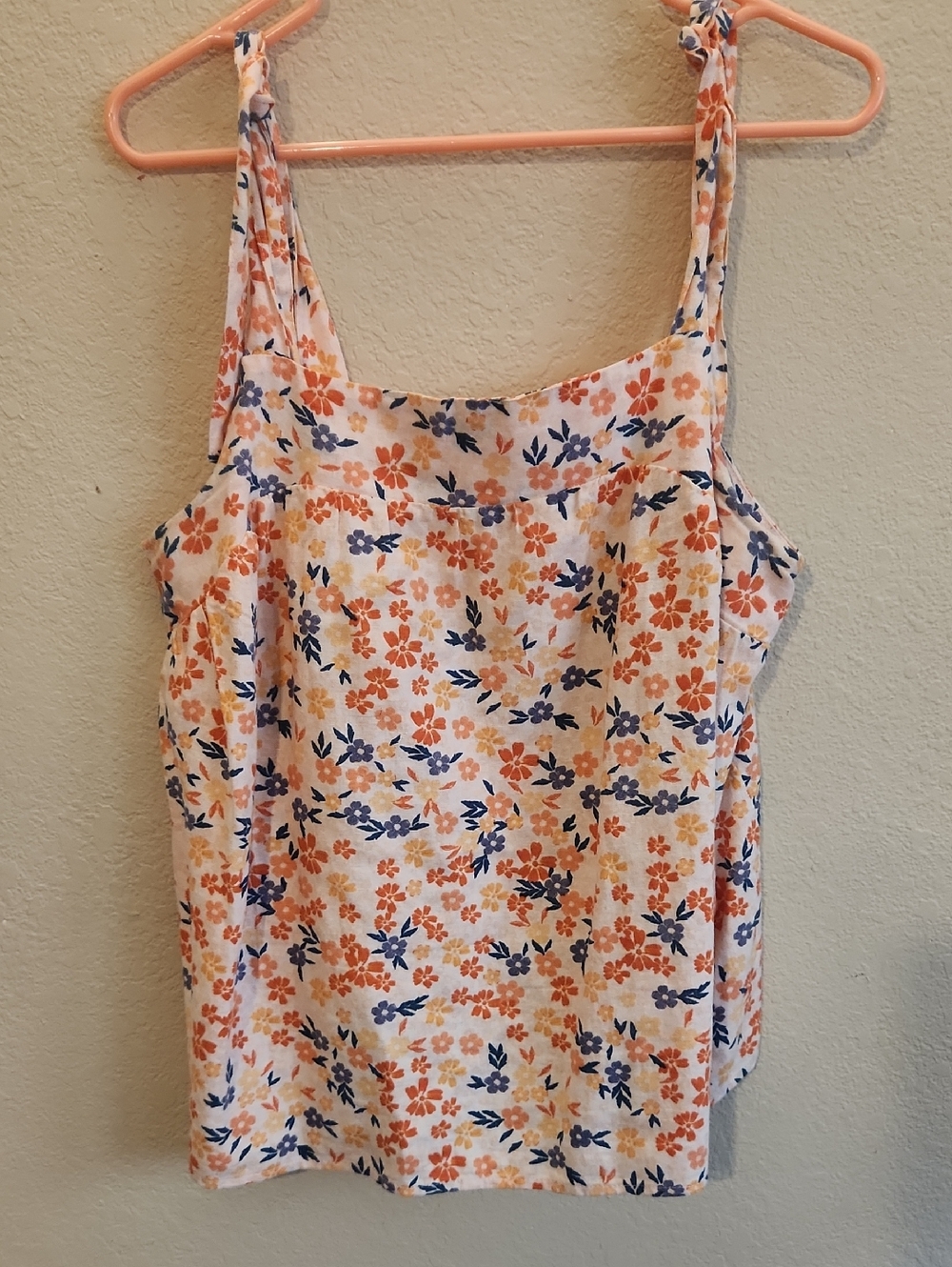 Sonoma White Floral Tie-Shoulder Camisole with Orange & Blue Flowers